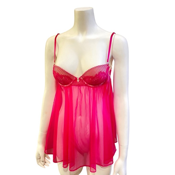 VICTORIA'S SECRET Soft Pink and Fuschia Lace Babydoll Bra Top, size 34B - Picture 11 of 15